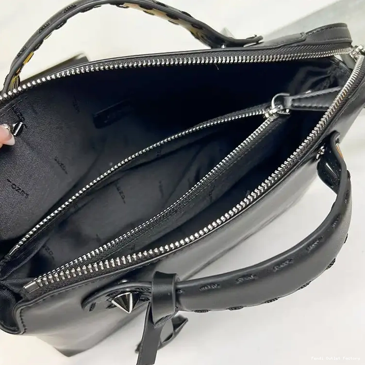 Cheap HOT Medium The Boston Black Calf Bag By Leather In Way Logo Fendi ROMA 0522